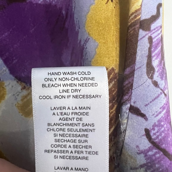 Michael Michael Kors Purple Gold Abstract Brushstroke Draped Cap Sleeve Blouse L - Picture 5 of 11